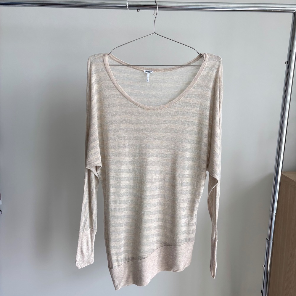 Y2K Splendid Top XS Metallic Shimmer Sheer Striped Batwing Asymmetrical McBling